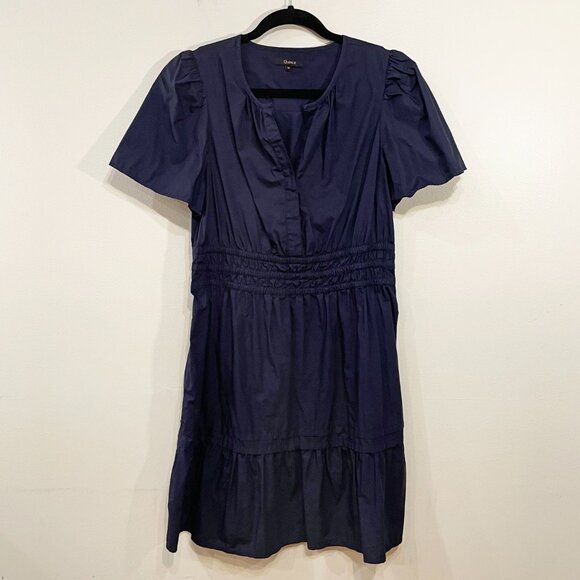 EUC Quince 100% Cotton Poplin Tiered Mini Dress Navy Blue Medium - Picture 3 of 9